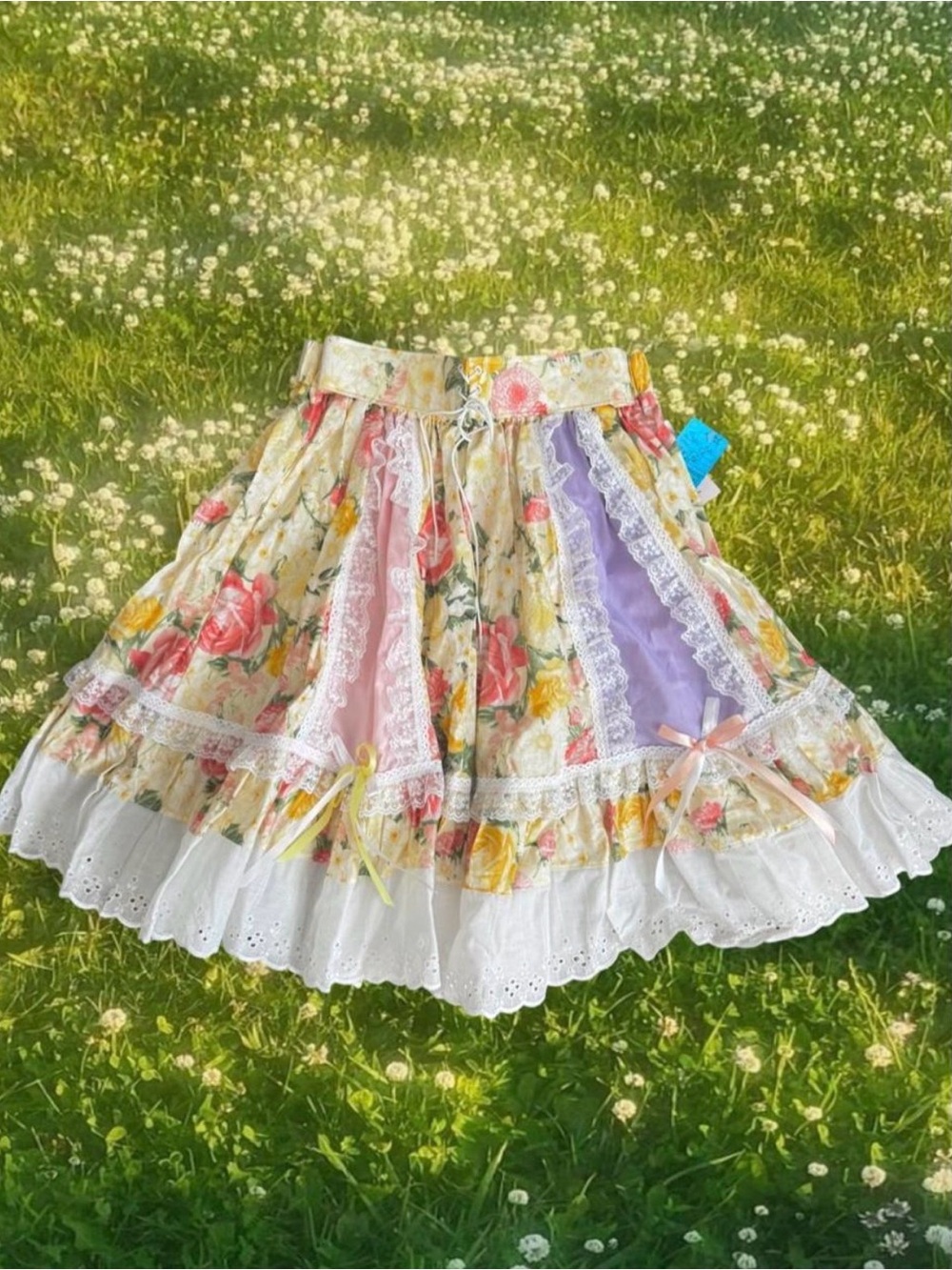 Vintage Coquette Square Dance Skirt Bow Cottagecore NWT Eyelet Trim Floral